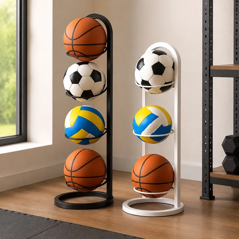 Adjustable Multi-Layer Metal Storage Stand for Indoor Basketball, Football, Volleyball Organization - 2 to 5 Tier Options