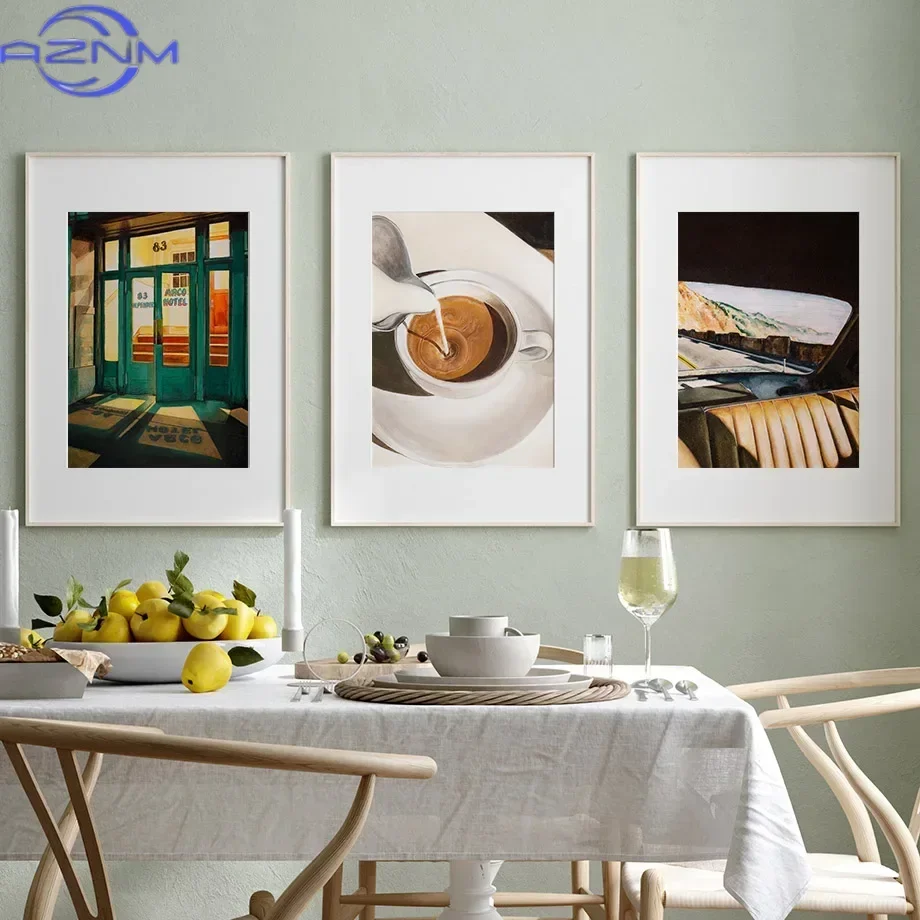 Coffee Flower Leaves Cherry Window Vintage Restaurant Wall Art Print Canvas Painting Posters for Living Room Modern Home Decor