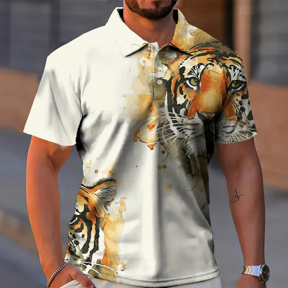 Animal Men Polo 3d Tiger&Lion Printed Ferocious Beast Men’S Clothing Summer Casual Short Sleeve Loose Oversize Shirts Senior Top