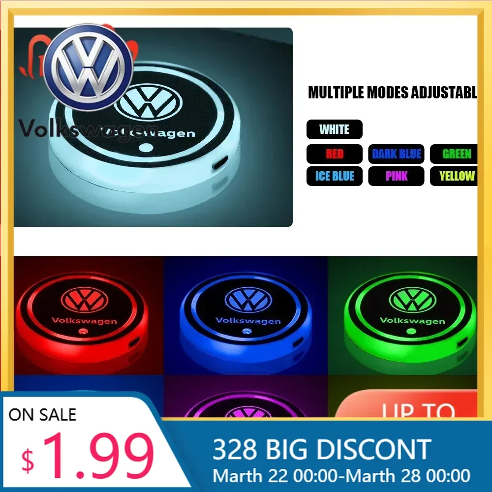 

Для VOLKSWAGEN: 2 шт. 7-цветные подставки для стаканов с подсветкой для Volkswagen VW Golf 6 7 MK4 TSI TDI Magotan B5 B6 B7 GTD Touareg
