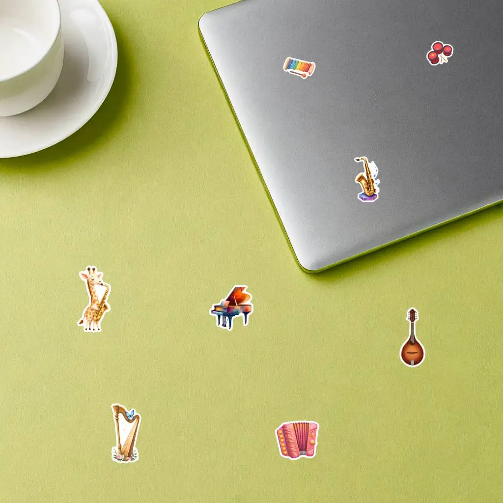 35pcs-50pcs Cute Cute Animals Stickers Whimsical Musical Instruments  Stickers Teacher Reward Stickers For Suitcase Fridge