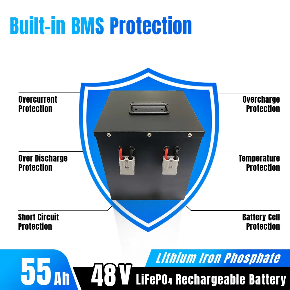 48V 55Ah Lifepo4 Battery Pack Lithium Iron Phosphate Built-in BMS Optional Bluetooth for Scooter Electric motorcycle +Charger