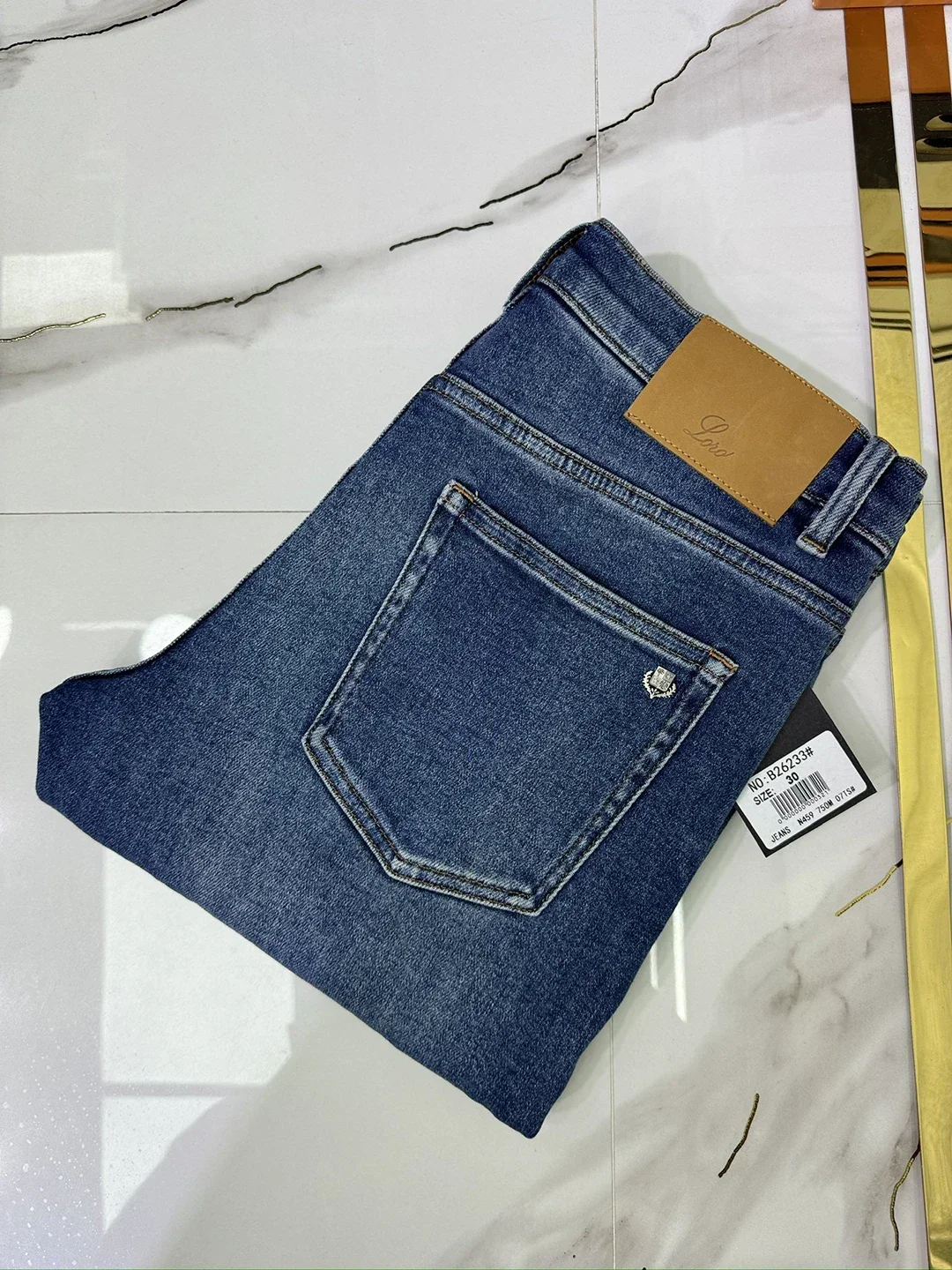 Jeans men 2024 New Men Elastic embroidery size 29-38 Straight Billionaire long pants  Customized leather label Old Money