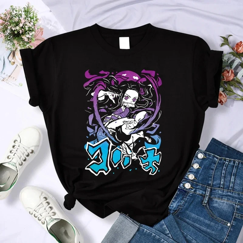 Demon Slayer Fashion Cotton T-shirt Women Kimetsu No Yaiba Nezuko T-shirt Women Tanjirou T-shirt Anime Manga Trendy T-shirt