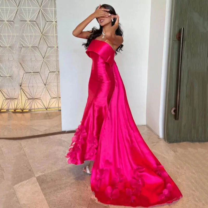 Aleeshuo-Rosy Mermaid Prom Dress, Vestido de tafetá, Sem alças, Sem mangas, Arábia Saudita, Vestido de baile formal