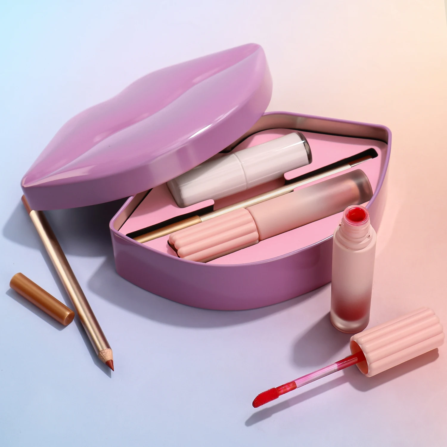 Kit de maquiagem labial marca própria brilho labial lápis forro bálsamo fosco brilhante conjunto atacado 3 em 1 caixa de presente