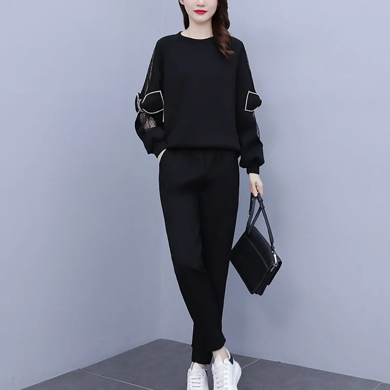 

Spring Atumn Two Piece Set For Women Plus Size Casual O Neck Long Sleeve Sweatshirt Top And Pants Tracksuit Sport Outwear Clothe