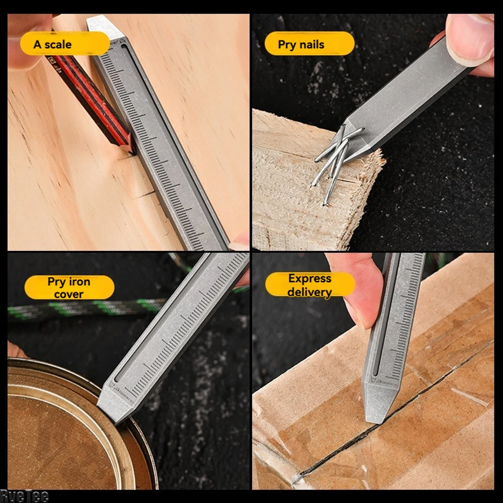 Crowbar Titanium Alloy Multi-functional Ruler Nail Puller Bottle Opener Outdoor Self-defense Tool Portable Keychain Window Break