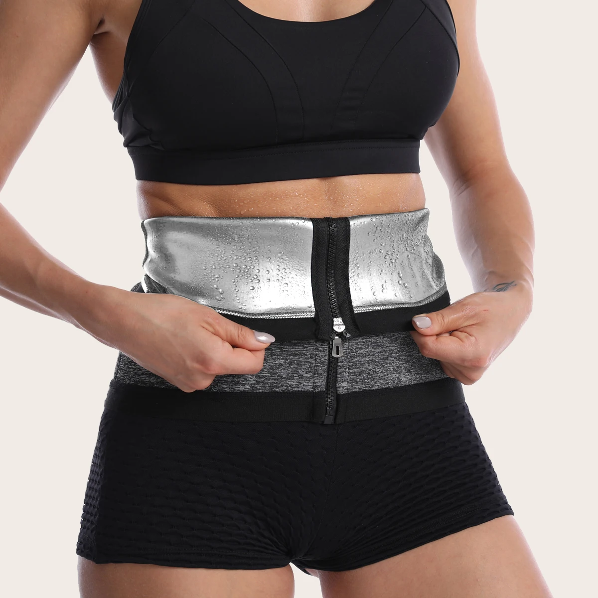 Women\'s Waist Training Belt Waist Trimmer Weight Loss Belt Slimming And Shaping Belt Shaping Sauna Sports Belt Zipper Silvery