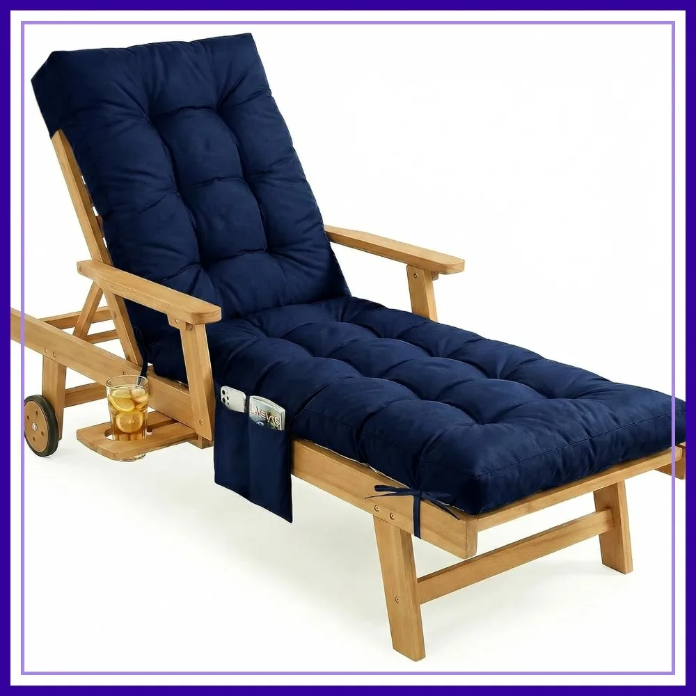 

72x22x4 Outdoor Chaise Lounge Chair Cushion, Thickened with Pocket, Waterproof Patio Pool Cushion with Ties