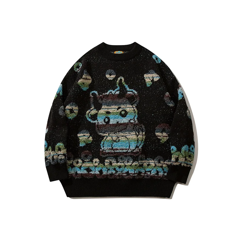 

Cartoon Dragon Jacquard Knitted Men's Colored Loose Versatile Couple Pullover High Street Harajuku Round Neck Printed Sweater