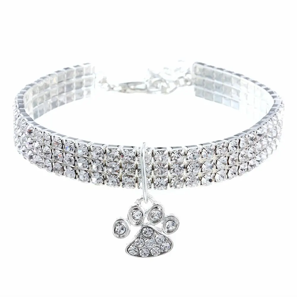 

Shiny Crystal Elastic Kitten Collar Cats Footprints Jewelry Necklace Pet Pendant Dog Collars Pet Supplies Cat Collar