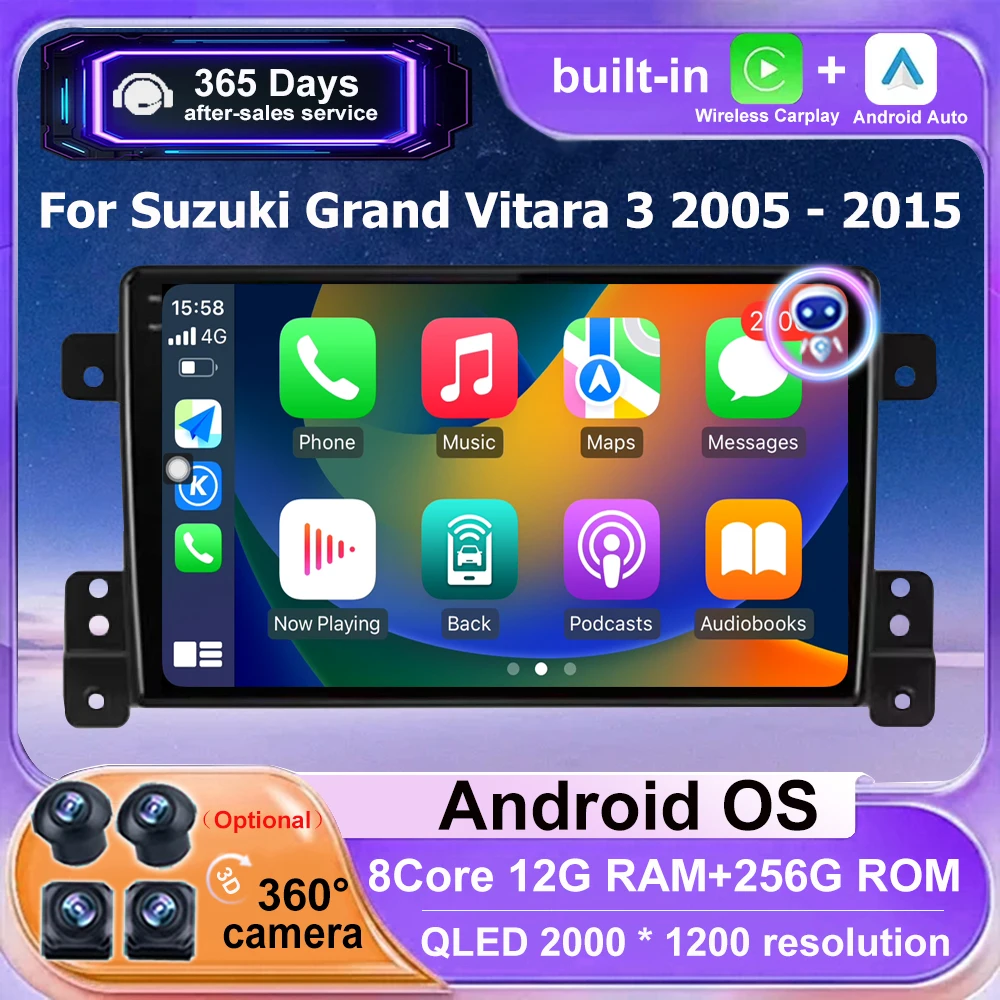 

9'' Android Auto For Suzuki Grand Vitara 3 2005-2012 2013 2015 Car Radio Stereo Multimedia Video Player GPS Navigaion Carplay 4G
