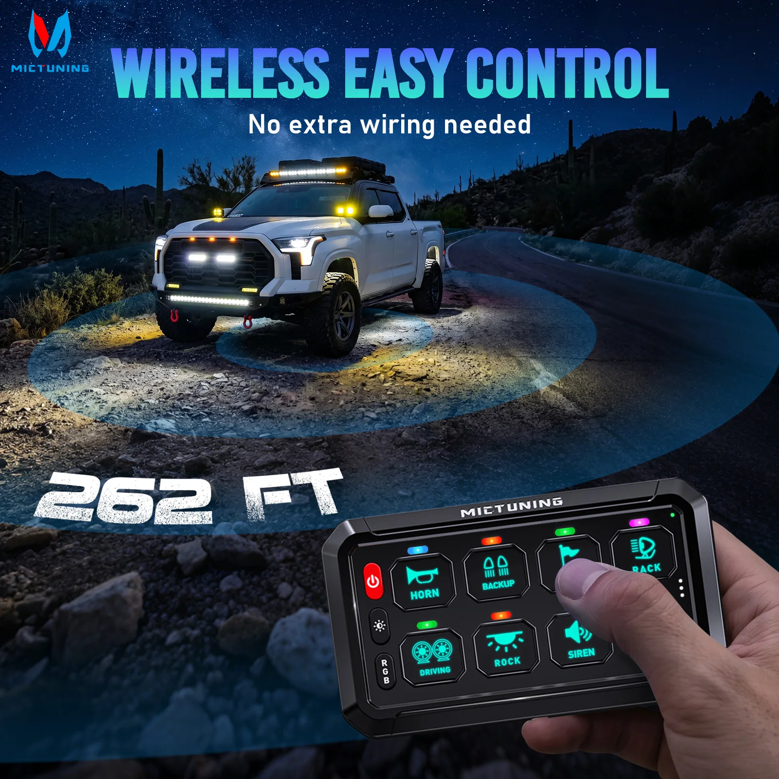 MICTUNING P1s-AC Wireless RGB 8 Gang Switch Panel App Control 262FT Range Waterproof Circuit Relay System Box Car RV Offroad