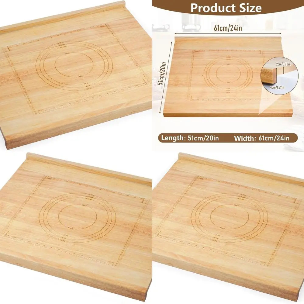 

Двусторонняя деревянная кондитерская доска 24x20 дюймов с губкой, выгравированной линейкой и шаблоном пирога для раскатки и резки теста