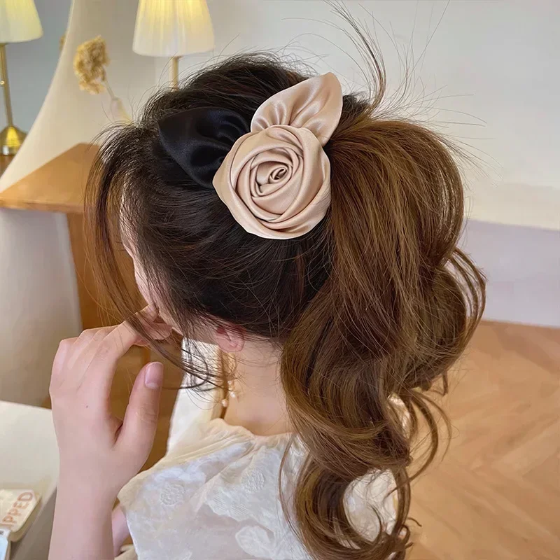 Horquilla de Rosa Retro elegante francesa para mujer, pinza de pelo de temperamento, accesorios para el cabello, pinzas para el cabello de cola de caballo alta, otoño e invierno, 2024