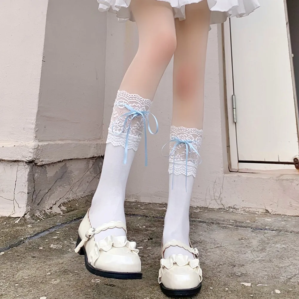 

Lolita Lacework Ruffle Socks Ballet Style Ribbon Bowknot Women Socks Japanese Fashion Solid Color Sweet Girls Kawaii Cute Socks