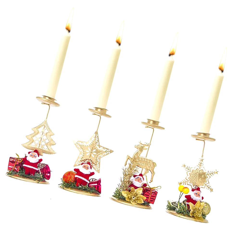 

4Pcs Christmas Candlestick Ornament Exquisite Workmanship Festive Atmosphere Xmas Home Decor Party Supplies Xmas Home Decor