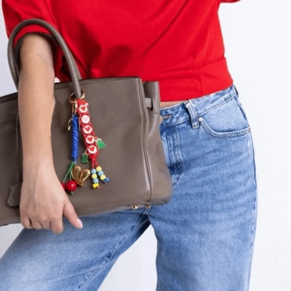 

Cute Bag Accessories Pendant DIY Simple Love Cherry Pendant Fashion Accessories Korean Style Colorful Rope Keychain Car Keyring