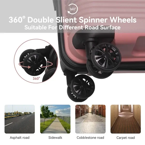 3피스 핑크 하드쉘 스피너 여행가방 세트, TSA 잠금장치 포함, 비즈니스 여행용 경량 (20'/24'/28')