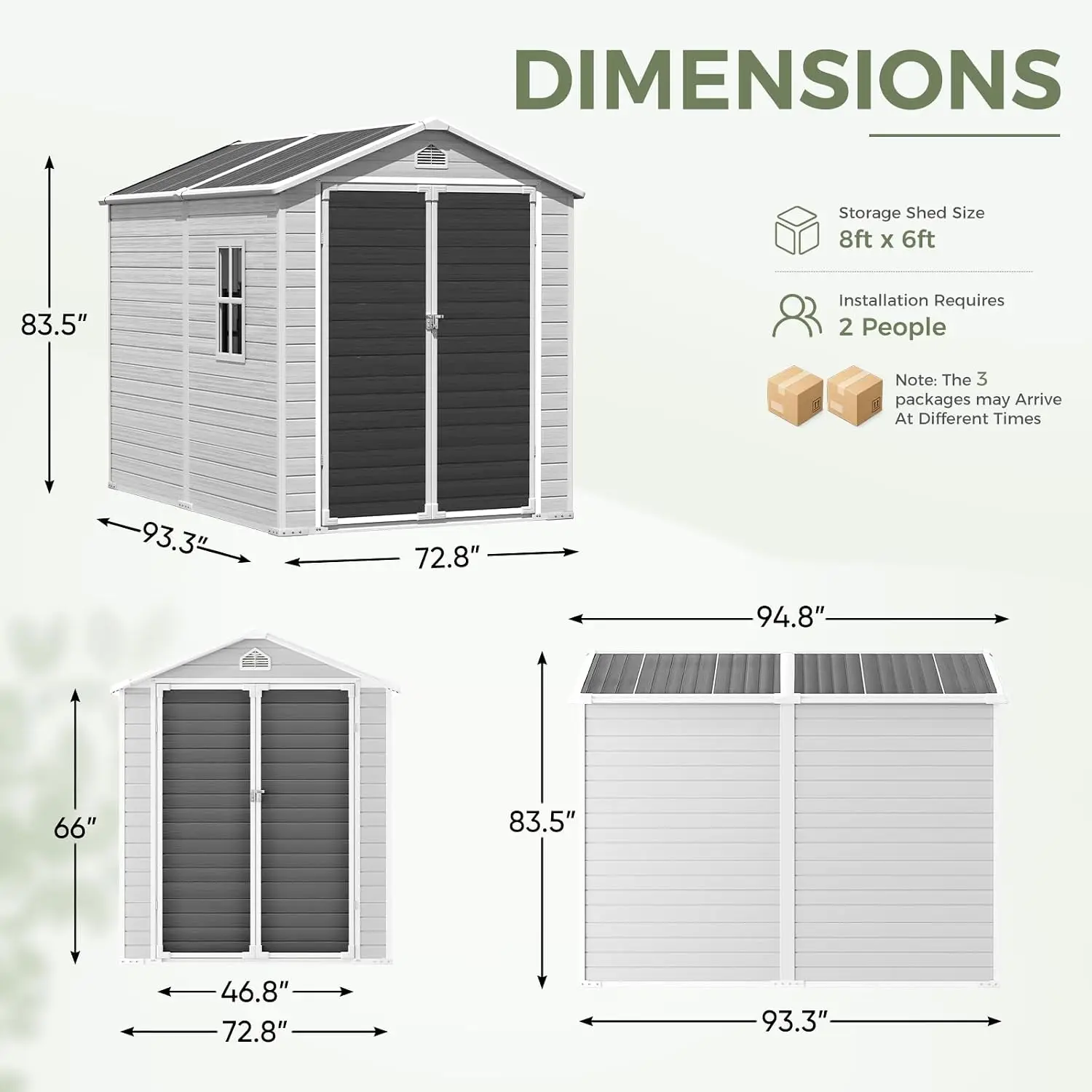 Resin Outdoor Storage Shed 8x6 FT Waterproof Plastic Garden Kit with Lockable Door & Window for Backyard Patio, Customized