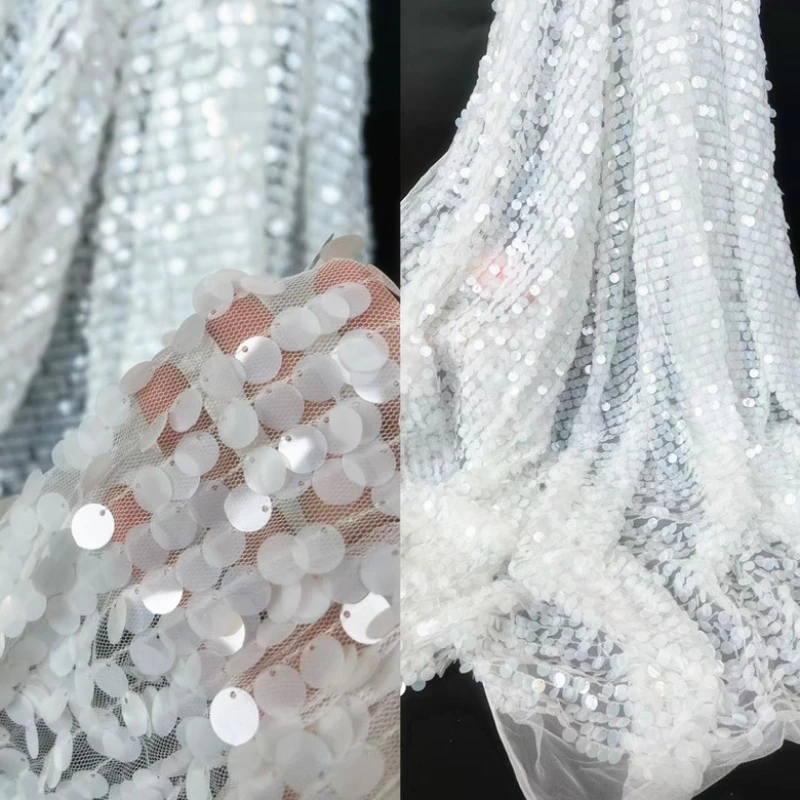 Pure White Sequin Mesh Fabric Wedding Dress Fishtail Dress Children\'s Clothing Wholesale Cloth for Sewing Diy Material