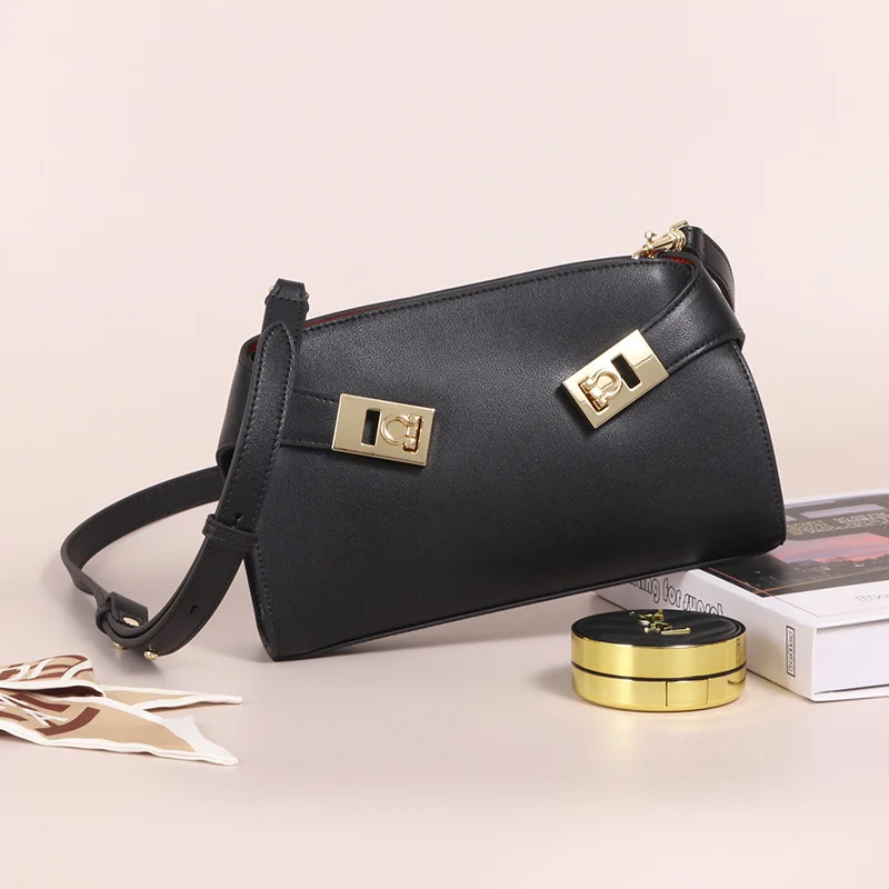 

New Structured Spacious Korean Style Vintage Single Shoulder Bag Cowhide Women Rigid Premium Leather Messenger Crossbody Bags