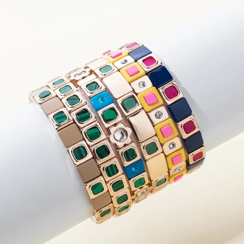 مطعمة الحجر الطبيعي أساور للنساء ، الذهب اللون ، بوهو مطاطا الإسورة ، اليدوية مطعمة الماس والمجوهرات ، تصميم جديد ، 8x8 مللي متر ، 2023 #3