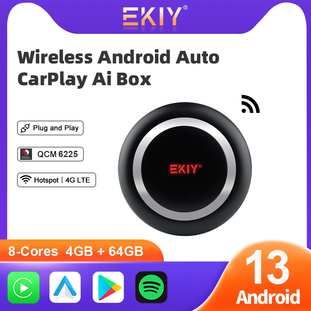 

EKIY CarPlay Tv Box Android 13 4GB 64GB QCM6225 8-Core Wireless Carplay Android Auto Adapter Car Play Intelligent Systems