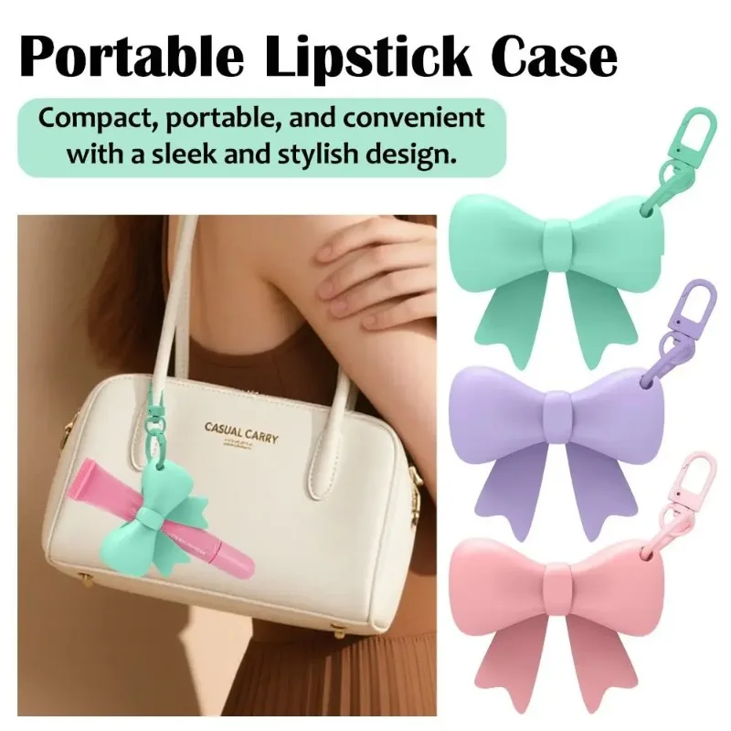 Silicone bow lipstick holder with keychain for easy carrying, lip gloss protective cover, lipstick holder bag pendant, keychain