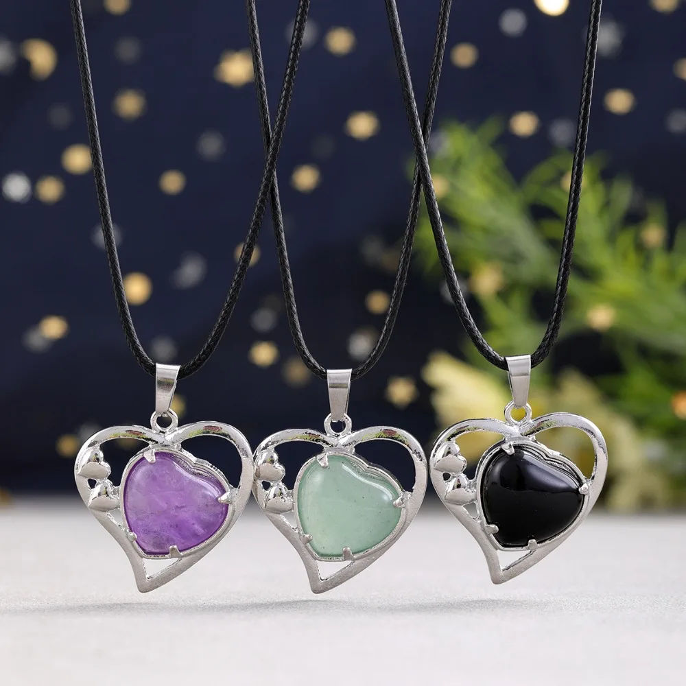 Minimalist Style Natural Stone Heart-shaped Single Pendant Trendy Clavicle Necklace Jewelry for Girlfriend on Valentine's Day