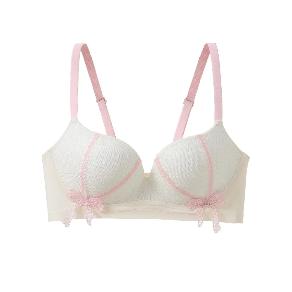 

Lace Bow Wireless Deep V Bra Shockproof Close-fitting Brassiere for Women Gathered Breasts Adjustable Push Up Underwear Running