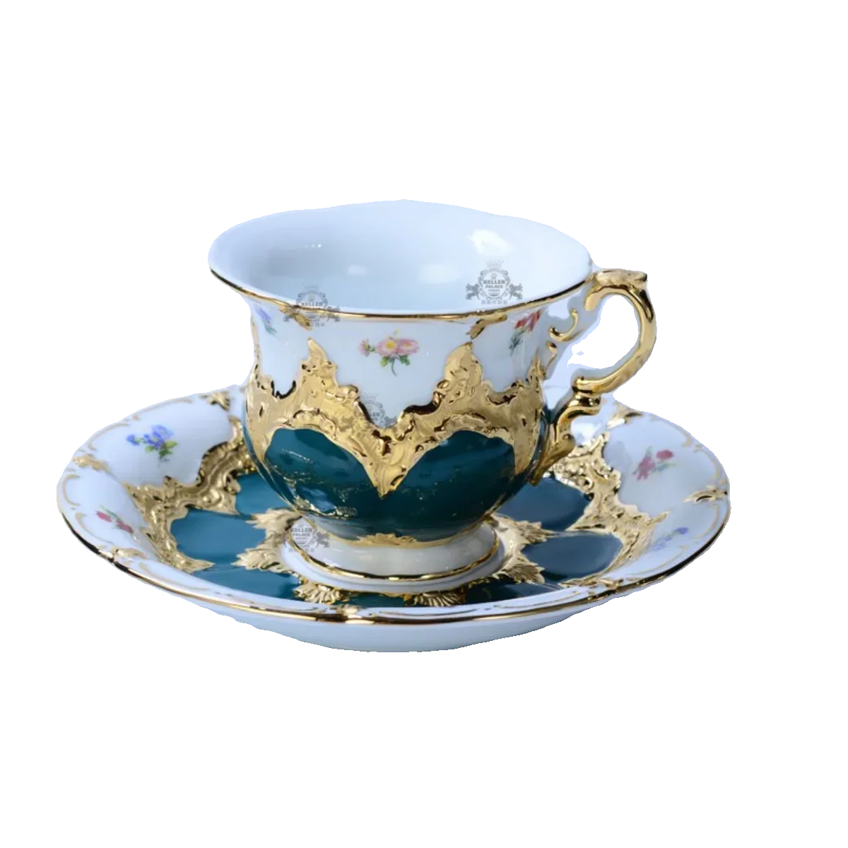 

European-Style Meijia Coffee Palace Relief Gold Painting M Sen B- Form Peacock Green Tea Set Coffee Set Coffee Cup Set