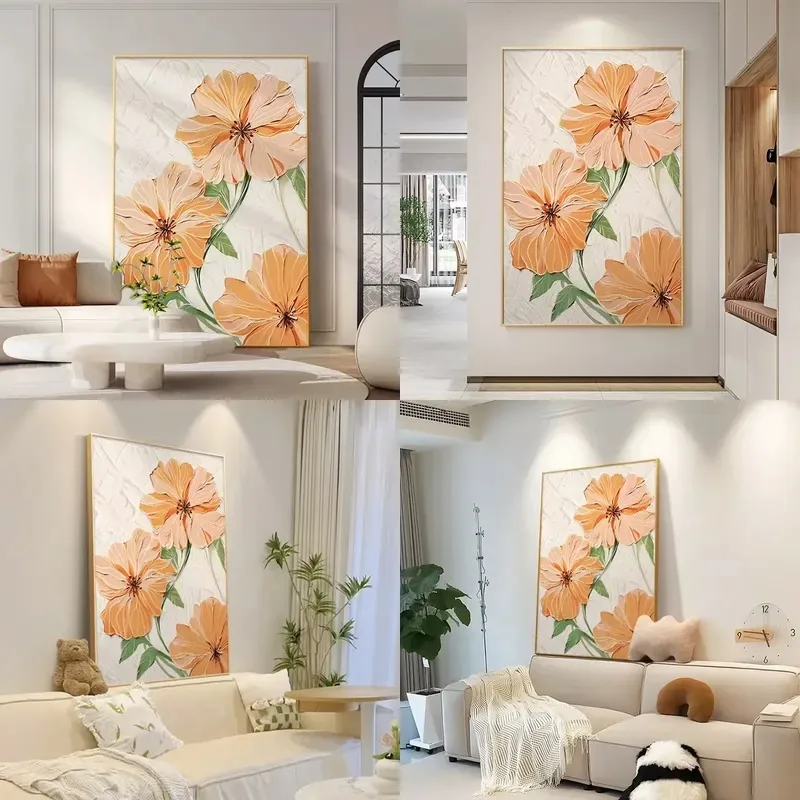 Nordic Abstract Orange Flower Canvas Wall Art for Living Room Sofa Background Porch Decoration Modern Floor Texture Painting