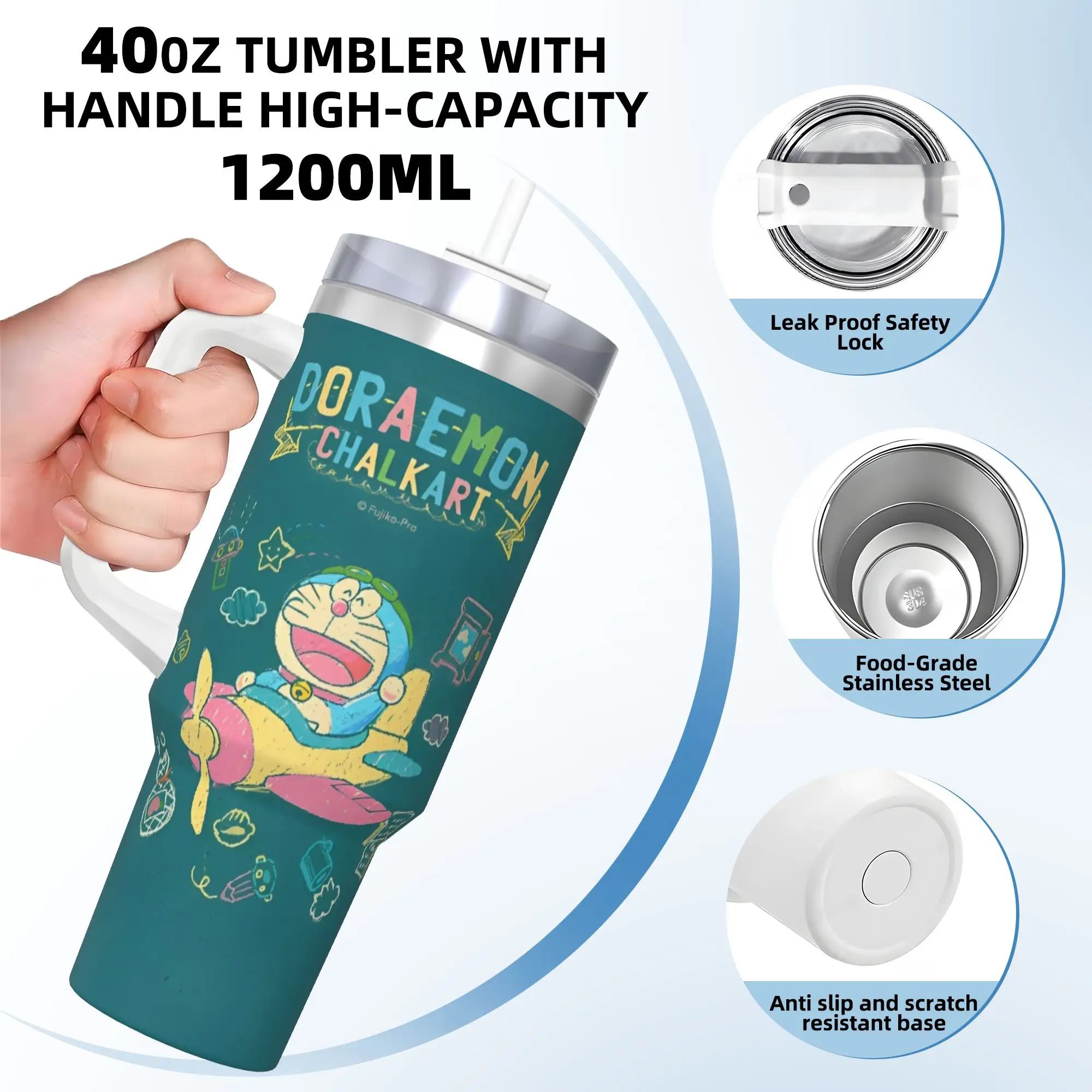 Kawaii Doraemon Cartoon Tumbler  Hot Drinks Water Bottle Insulated Stainless Steel Thermal Cups Graphic Travel Mugs Cup