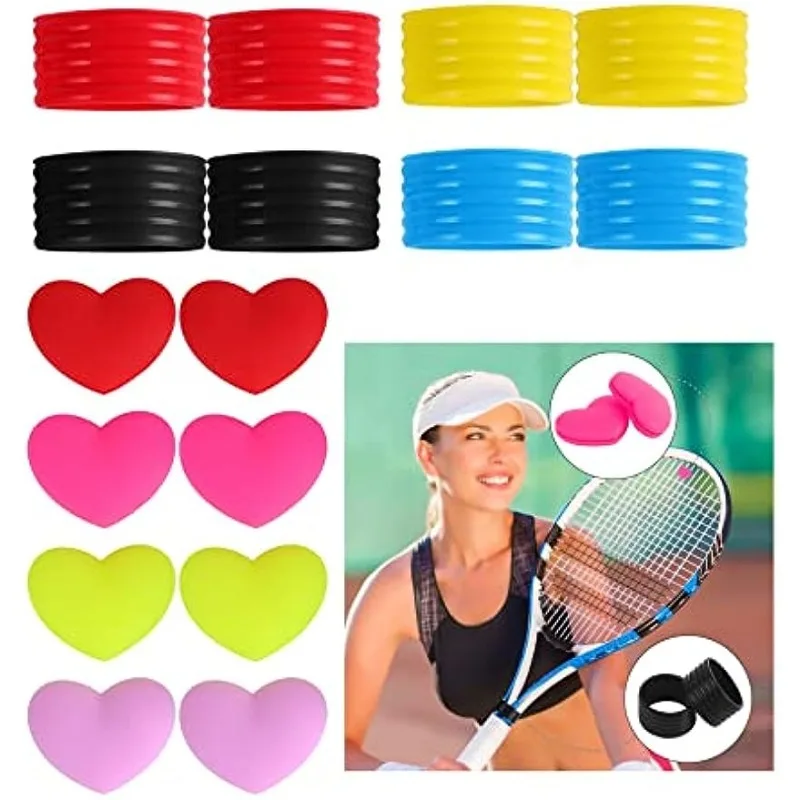 16Pcs Tennis Racket Handle Silicone Ring and Heart Shape Rubber Damper, Shock Absorber, Grip Ring,