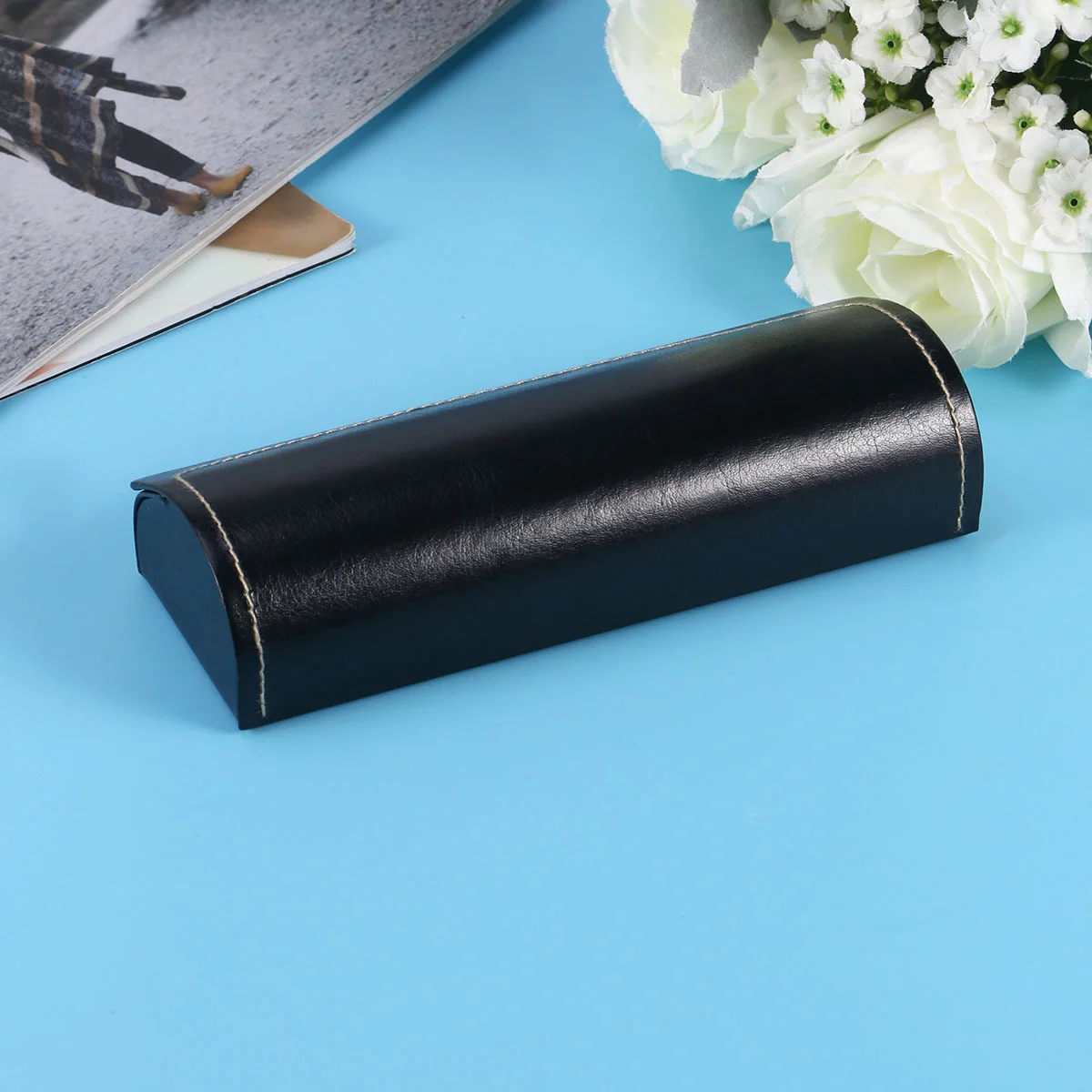 

Hard Shell Eyeglass Case Protective Sunglasses Manual Black Vintage PU Unisex Lightweight Durable Small Medium Frame