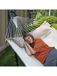 SONGMICS amaca doppia imbottita: barre di bambù curve rimovibili, amaca da campeggio con cuscino, 200x140cm, capacità 225kg, grigio/Beige.