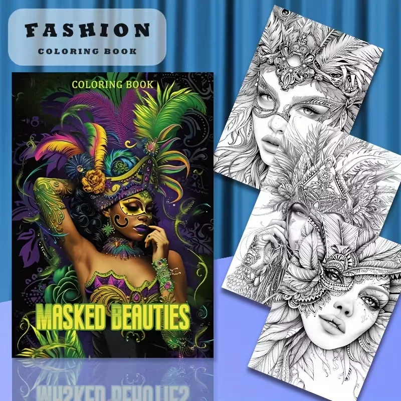 A4 Masked Beauties Adult Coloring Book Elegant Mysterious Portraits Stress Relief Relaxation Creative Gift