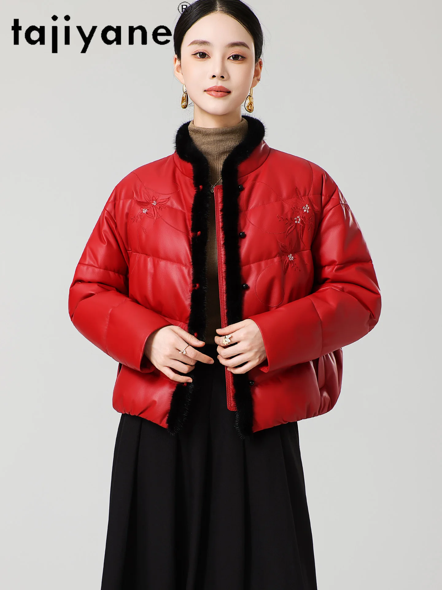 TAJIYANE 100% Schaffell Ente Unten Mantel Frauen Luxe Nerz Pelz Kragen Echt Leder Puffer Jacke Winter Kleidung Frau 2025 Ettка