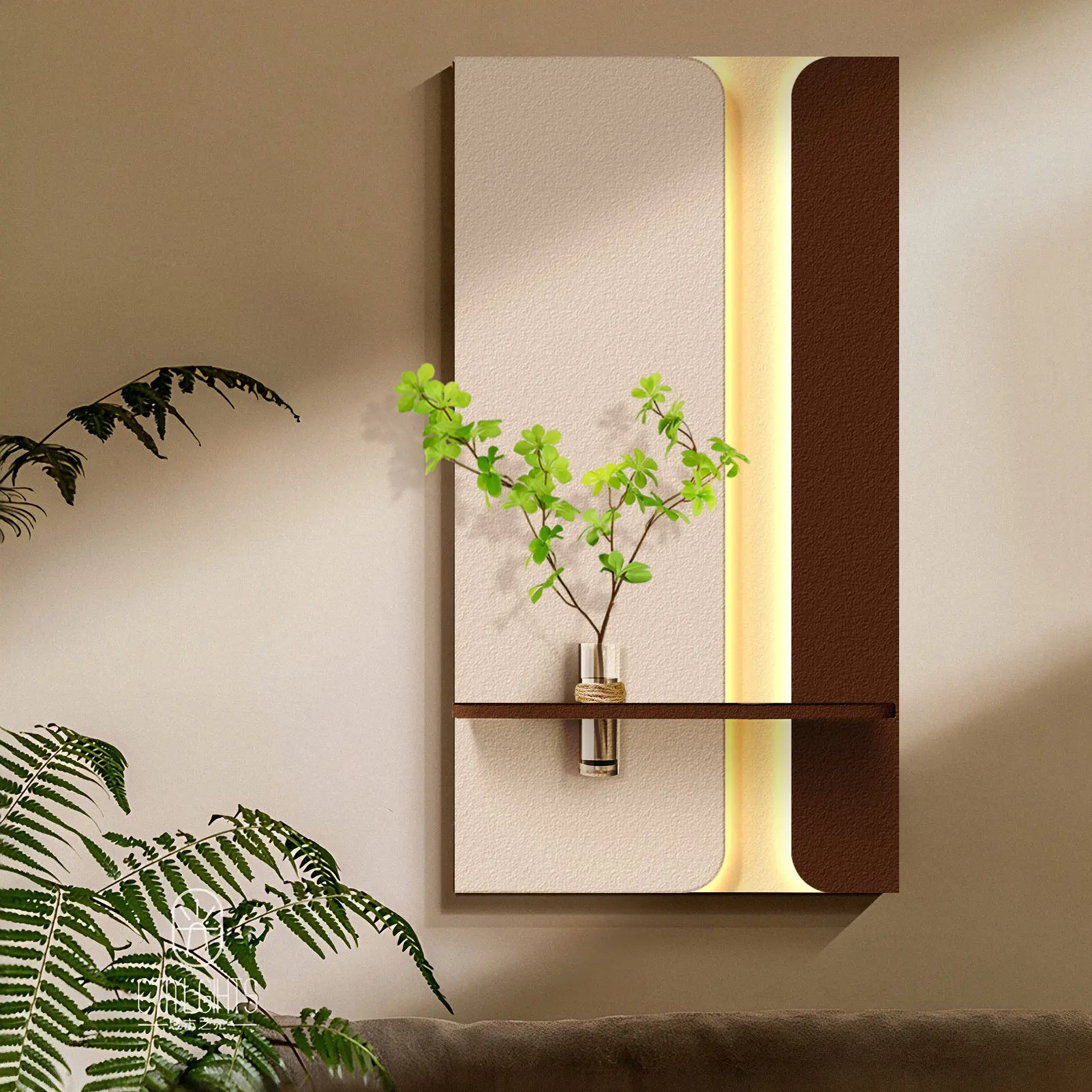 Entrance decoration painting, high-end three-dimensional sandstone LED lighting mural, hydroponic green plant mural