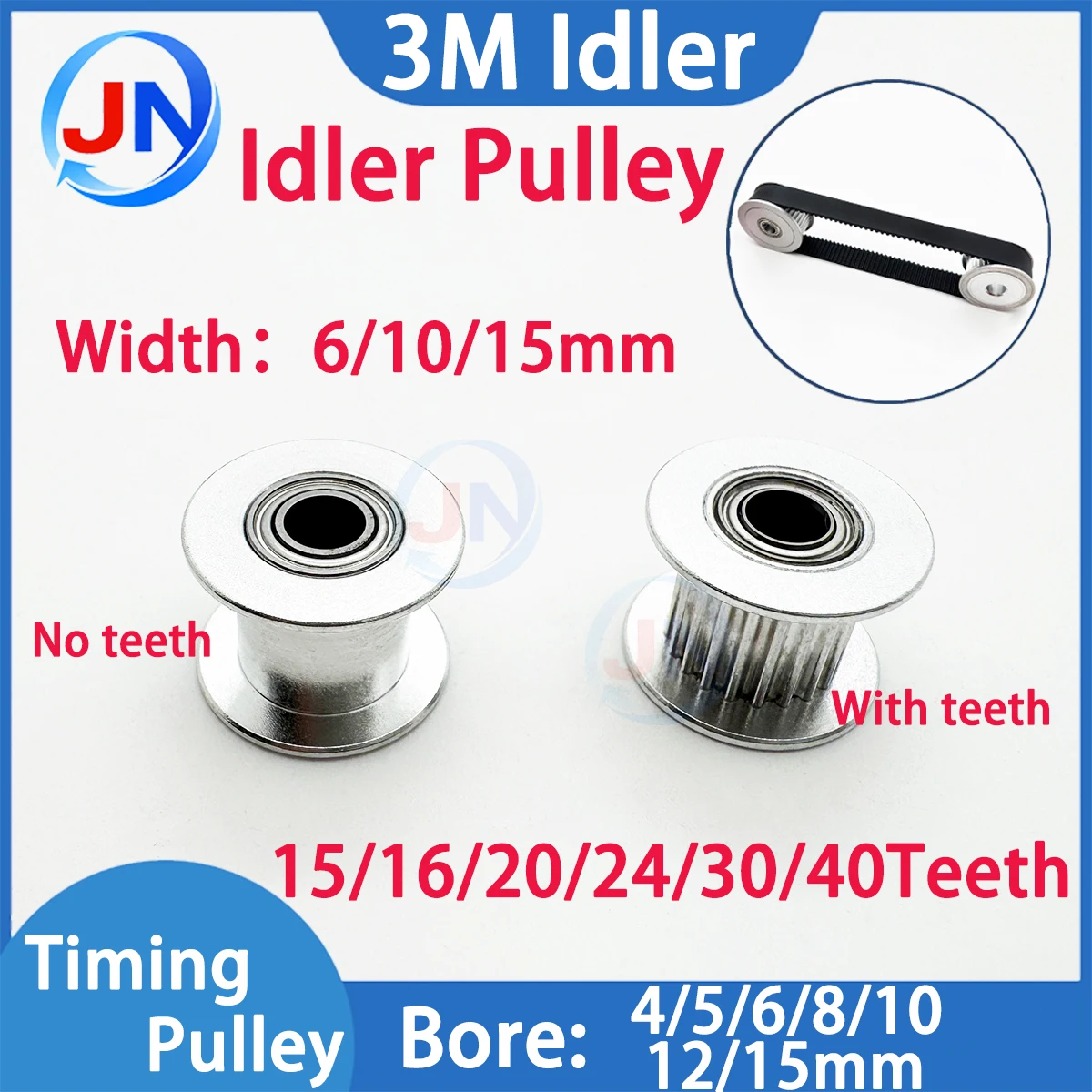 Poulie de synchronisation de tendeur HTD3M, 15 dents, 20 dents, 24 dents, 30 dents, 40 dents, roulement sans dent, HTD 3M, alésage de poulie synchrone 4-15mm