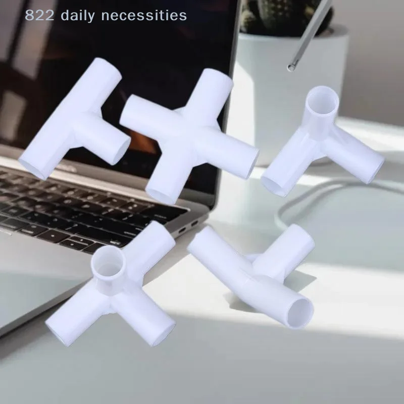 10PCS 12mm Plastic White Pipe Connector DIY Shelf Tent Fixed Joint Fitting Tee Four Way Straight Elbow Wardrobe Hook Joint