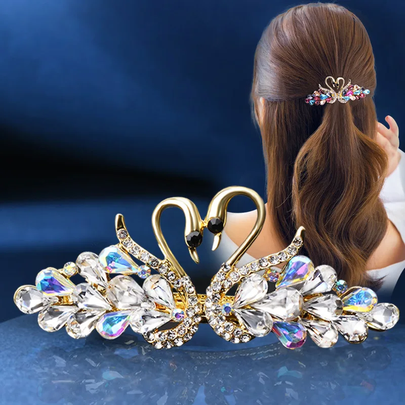 Sparkly Diamond Swan Barrettes  Stylish Barrette Hair Clip Hair Clip Hair Clip Pony Tail Clip Head Top Clip