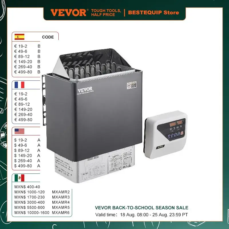 VEVOR Sauna Heater 3/4.5/6/9KW 220V Electric Sauna Stove Steam Bath Sauna Heater for Max. 317-459 Cubic Feet Home Hotel Spa