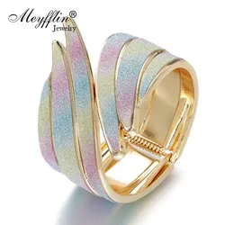 Meyfflin Unique Design Metal Cuff Bracelets & Bangles for Women Jewelry Fashion Gold Color Feather Width Charm Bangle Bijoux
