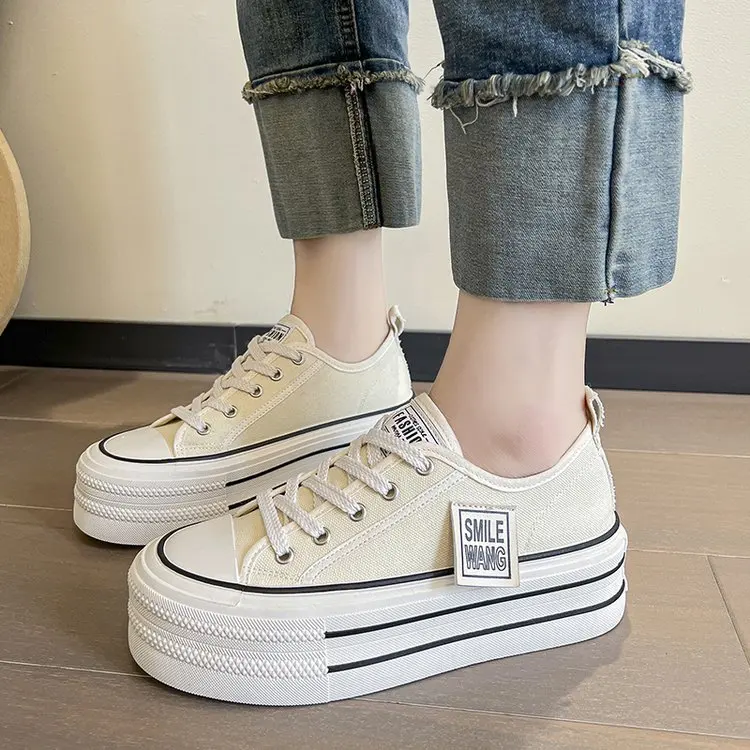 2023 Summer New Thick Soles Increase Slippers Trend All Lazy People A Slip-on Half Drag Fashion Casual Canvas Shoes Women