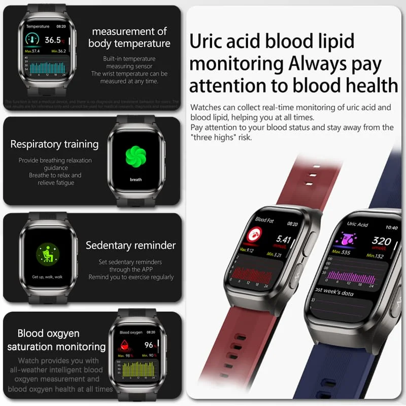New Air Pump Blood Pressure Accurate Measure Smart Watches Men Micro Physical Examination Fitness Sports Airbag SmartWatch 2025