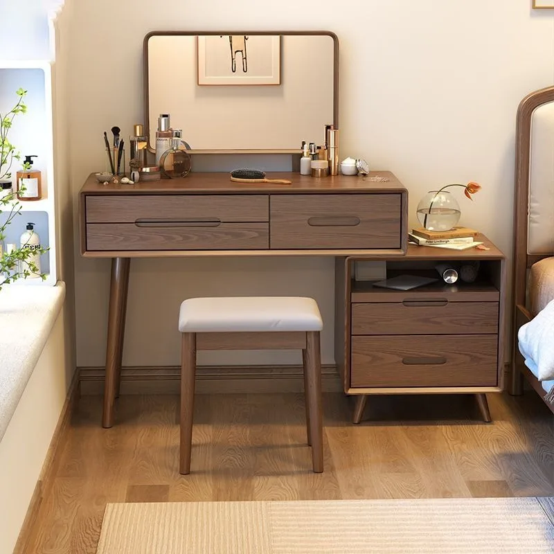 

Simple Stool Vanity Table Vintage Brown Bedside Mirror Makeup Vanity Table Home Hotel Modern Wood Schminktisch Furniture