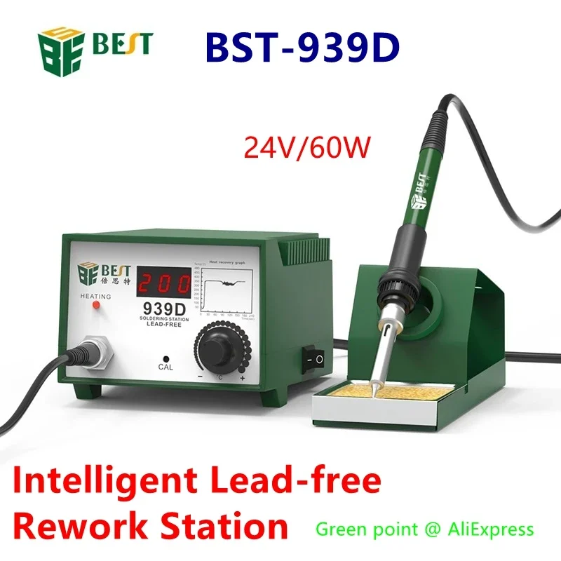 

BST-939D LED Intelligent Lead-free Rework Station 24V/60W Digital Display Anti Static Electric Iron Thermostat Soldering Station